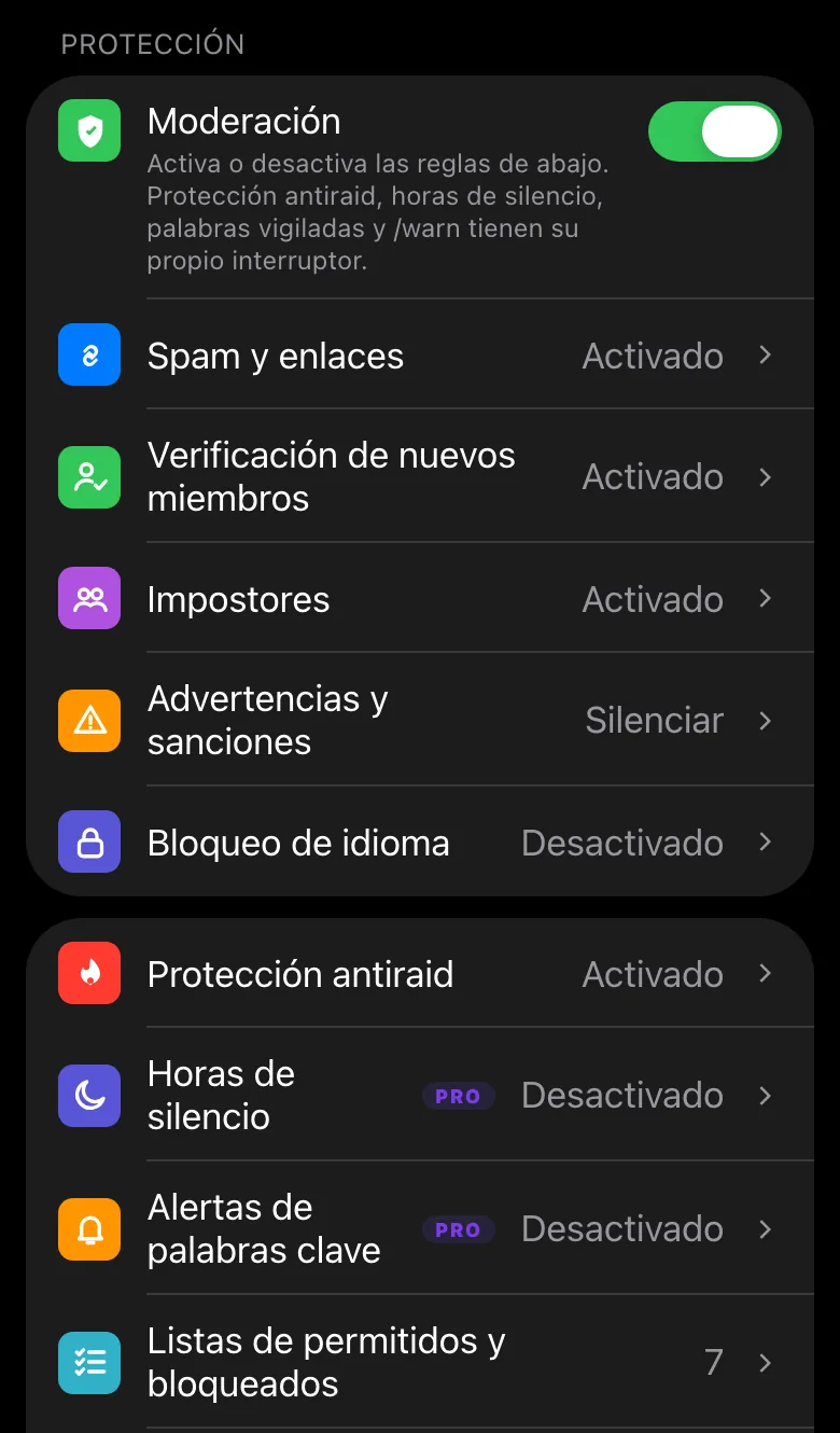 Mini App de admin de Limzo: interruptores de moderación dentro de Telegram