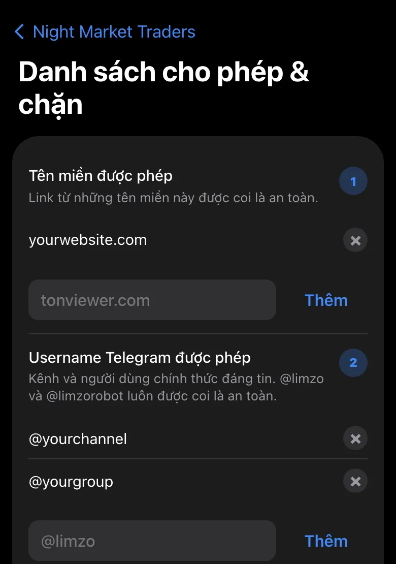 Mini App quản trị của Limzo: danh sách cho phép và danh sách chặn