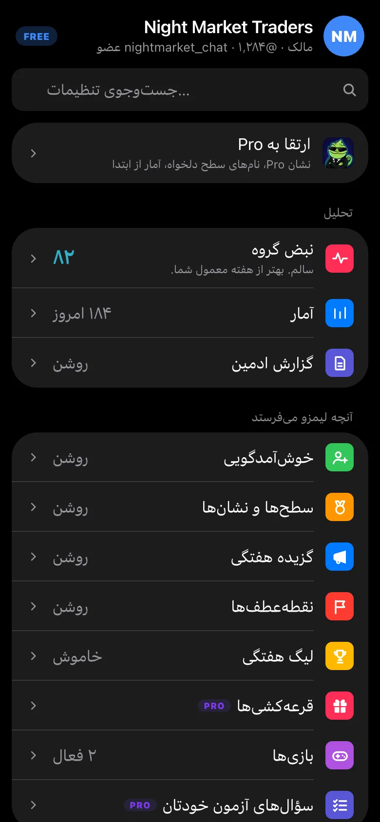 منوی گروه در مینیاپ لیمزو با بخش خوشآمدگویی